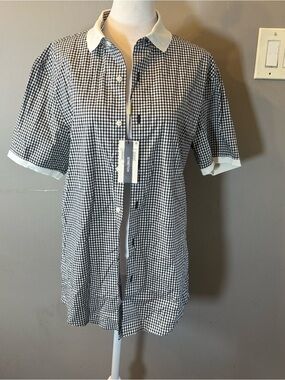 Calvin Klein Black & White Gingham Short Sleeve Button-Down Shirt